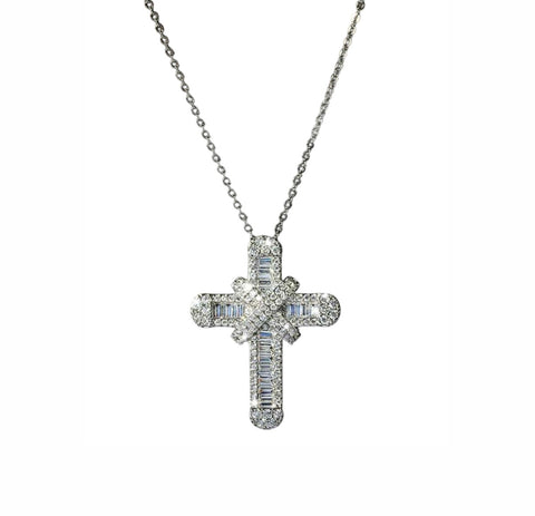 Small Silver Baguette Cross Necklace