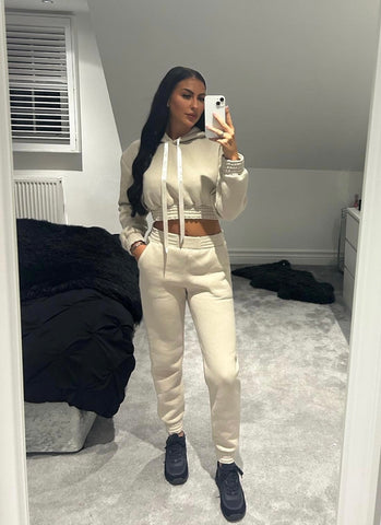 Ribbon Jogger Tracksuit In Beige