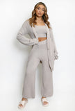 3Pc Knit Cardigan With Cami And Wide Leg Trouser Set In Taupe