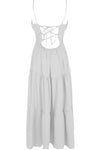 Lace Back Split Maxi Dress In White