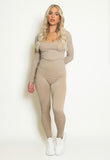 Seamless Dip Front Ribbed Set In Beige