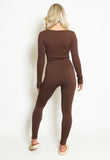 Seamless Dip Front Ribbed Set In Brown
