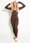 Seamless Dip Front Ribbed Set In Brown