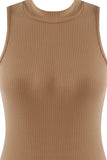 High Neck Ribbed Flared Jumpsuit In Taupe