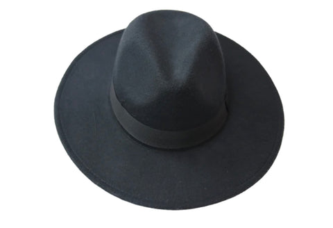 Black Fedora Felt Hat With Poly Band