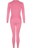 Pink Double Zip Up Ribbed Loungeset