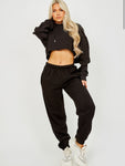 Cropped Hoodie & Jogger Set in Black