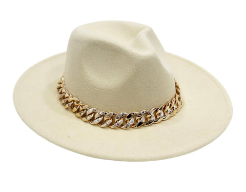 Cream Fedora Chain Hat