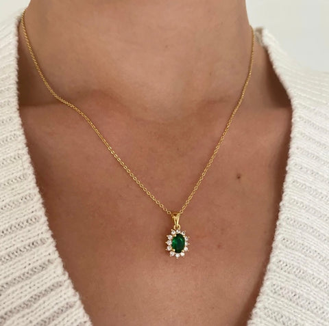 Retro Sun Diamanté Necklace In Green