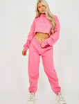 Cropped Hoodie & Jogger Set in Pink