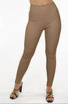 High Waisted Leather Leggings in Beige