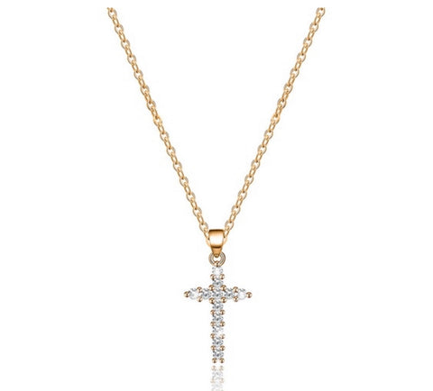 Gold Diamanté Cross Necklace