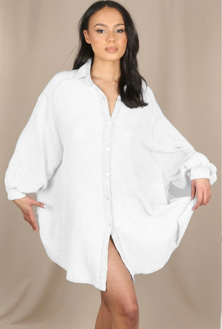 Oversized Cheesecloth Shirt In White