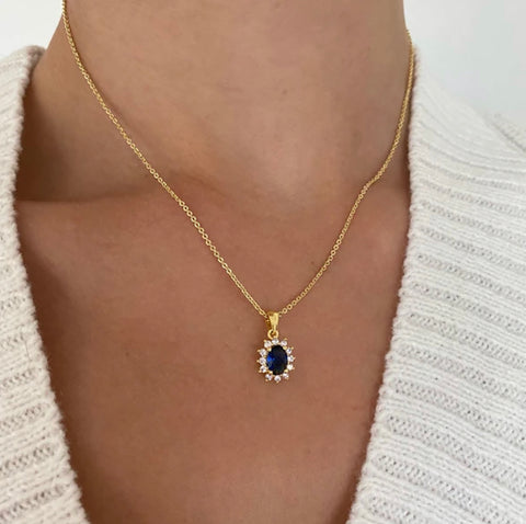 Retro Sun Diamanté Necklace In Blue